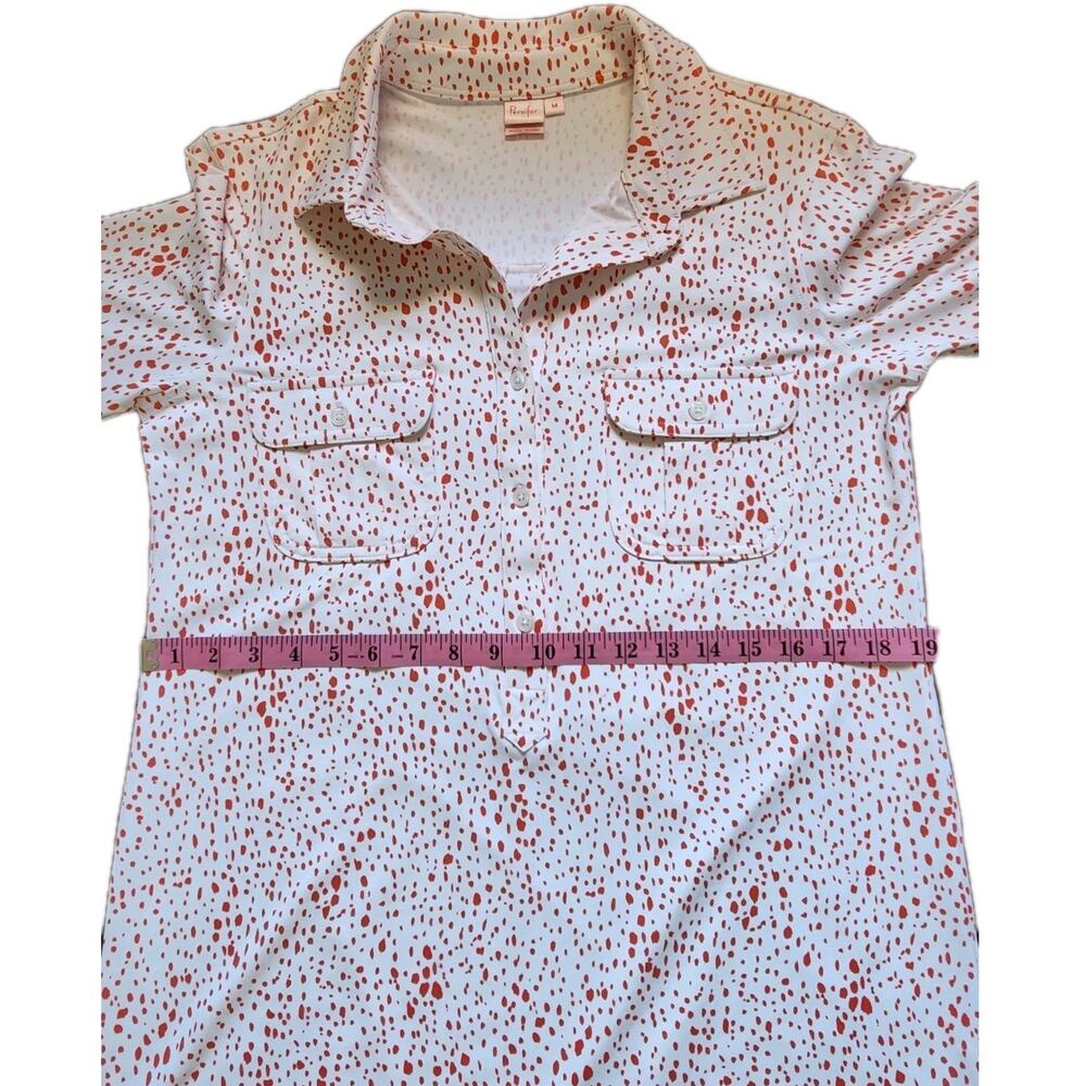 Persifor Shirt Dress M White Red Speckled Print Collared Button Front Pockets US - Picture 8 of 10